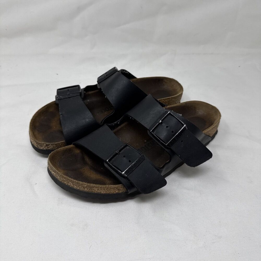 Birkenstock Arizona Black 2-Strap Silver Buckles Sandals EU 39 US L8.5 - Picture 1 of 8